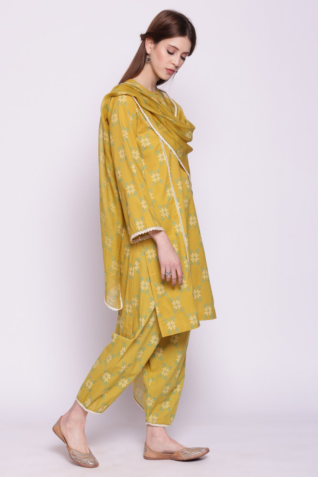 YELLOW SNOWFLAKE KALI KURTA