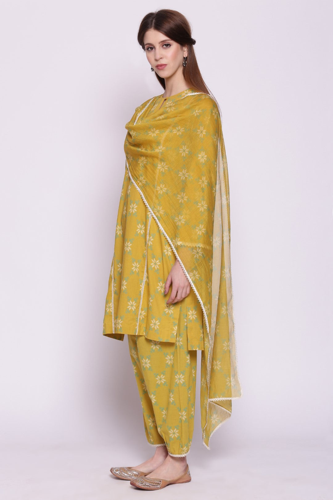 YELLOW SNOWFLAKE KALI KURTA