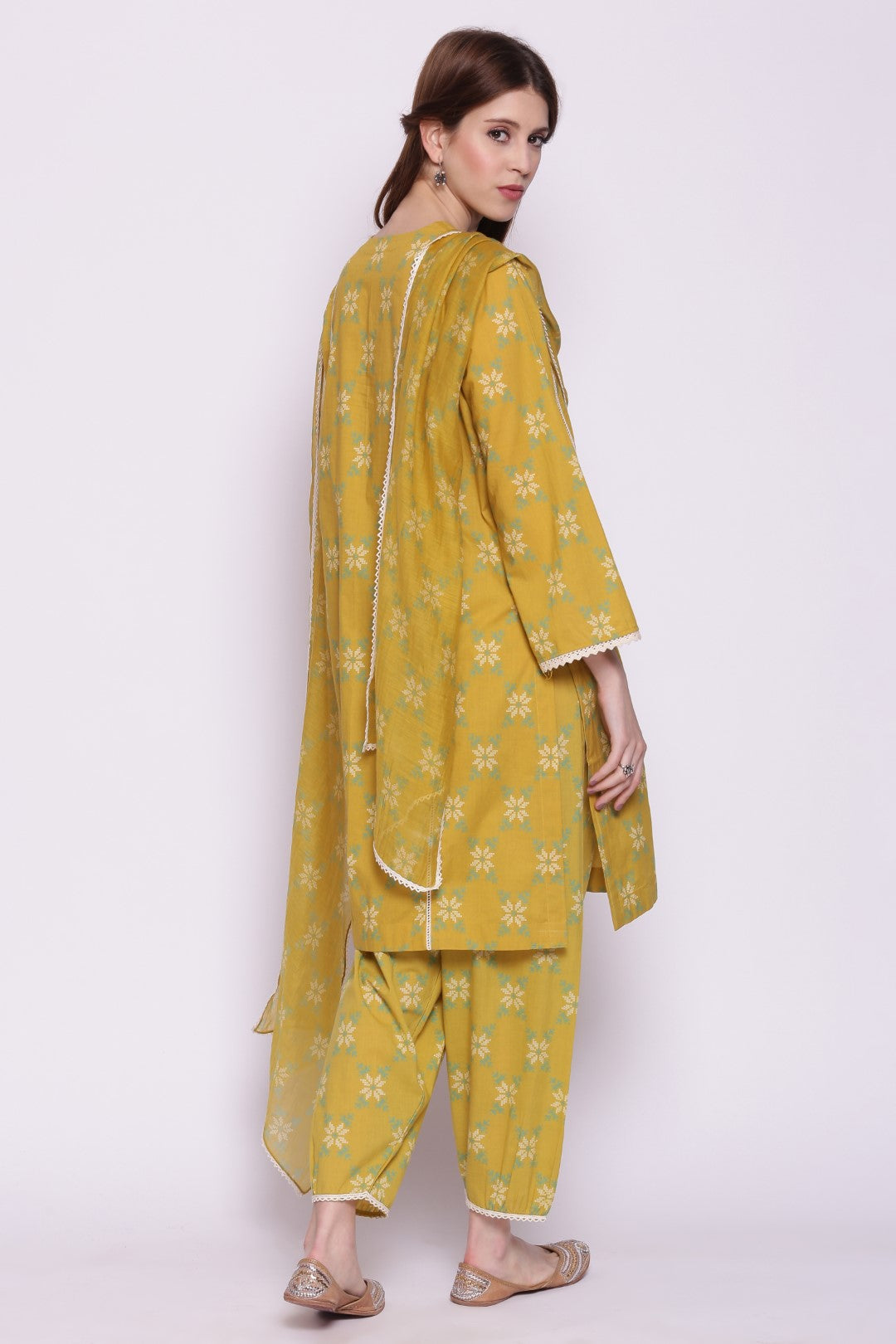 YELLOW SNOWFLAKE KALI KURTA