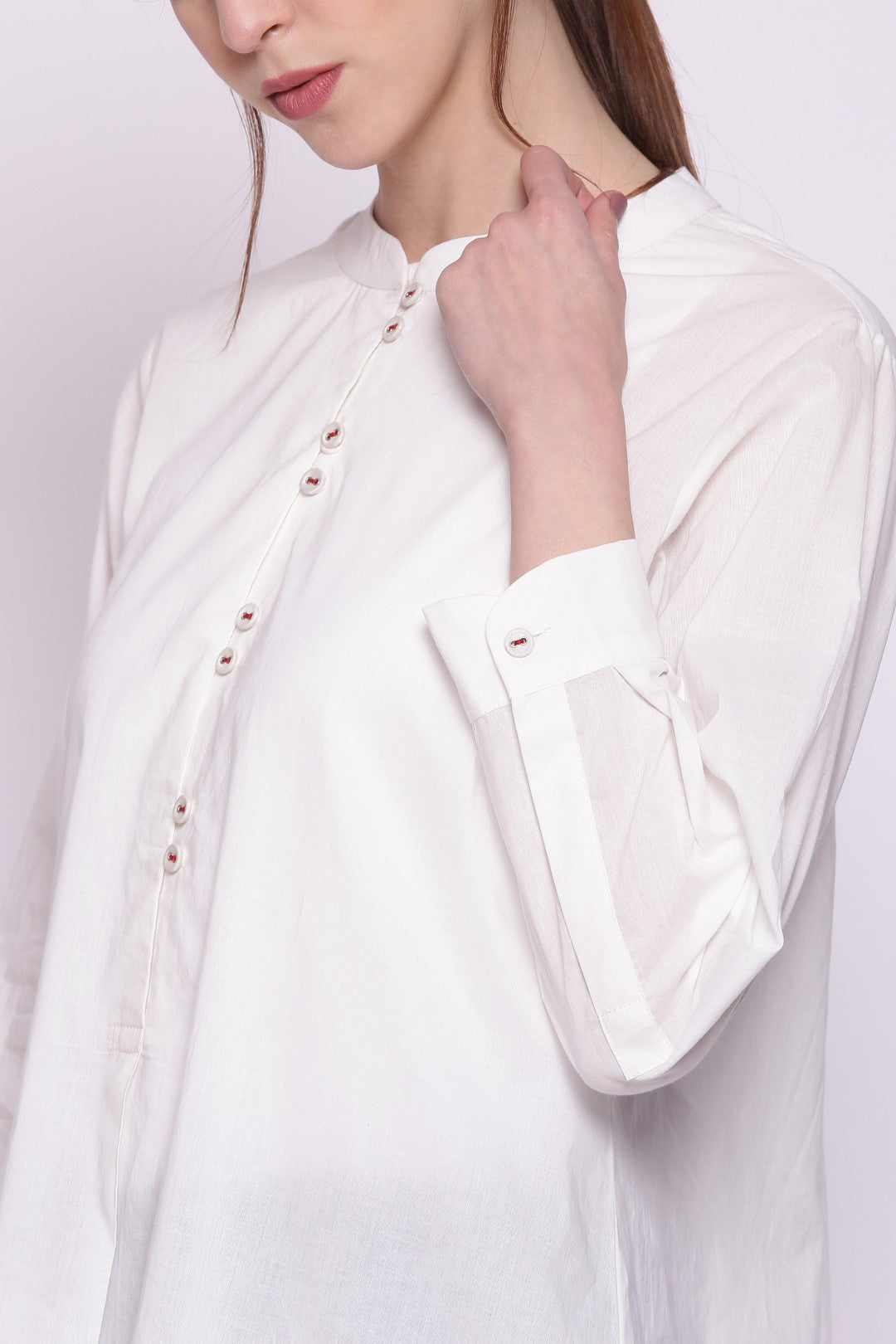 WHITE COTTON SHORT CONTEMPORARY FIT KURTA WITH PANTS