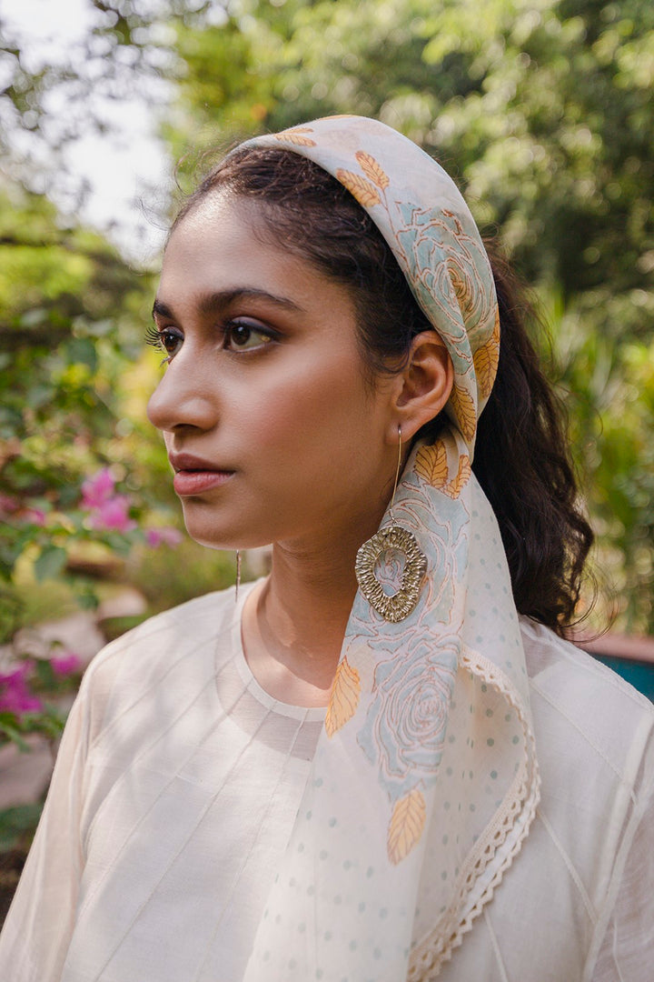 Bela-IVORY CHANDERI BLOCK PRINTED AND EMBROIDERED KURTA SET