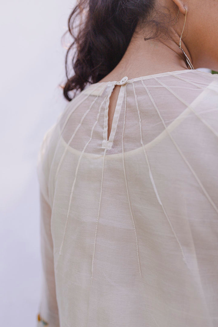Bela-IVORY CHANDERI BLOCK PRINTED AND EMBROIDERED KURTA SET