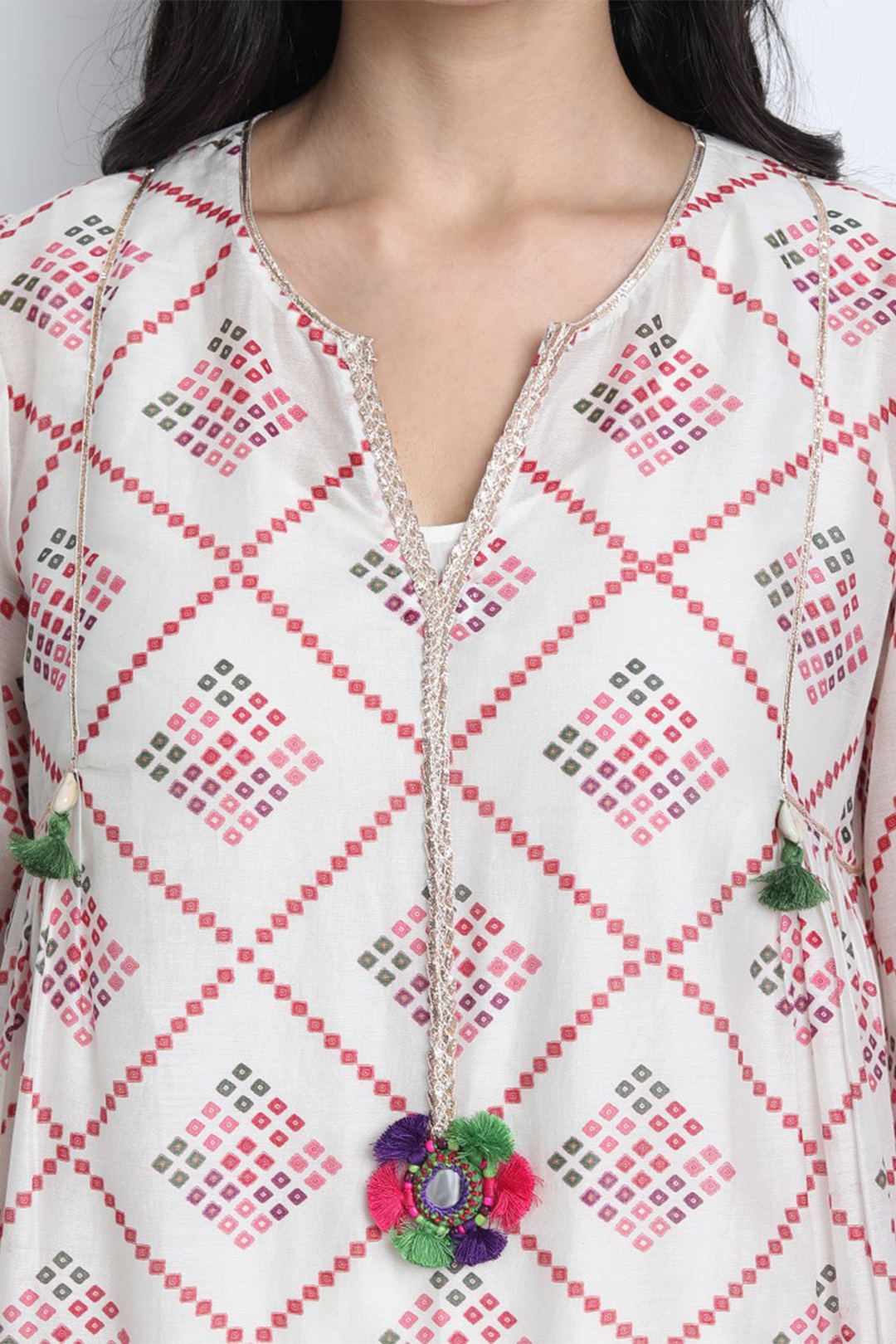 IVORY CHANDERI BANDHANI PRINTED PUSHP KURTA WITH SALWAR