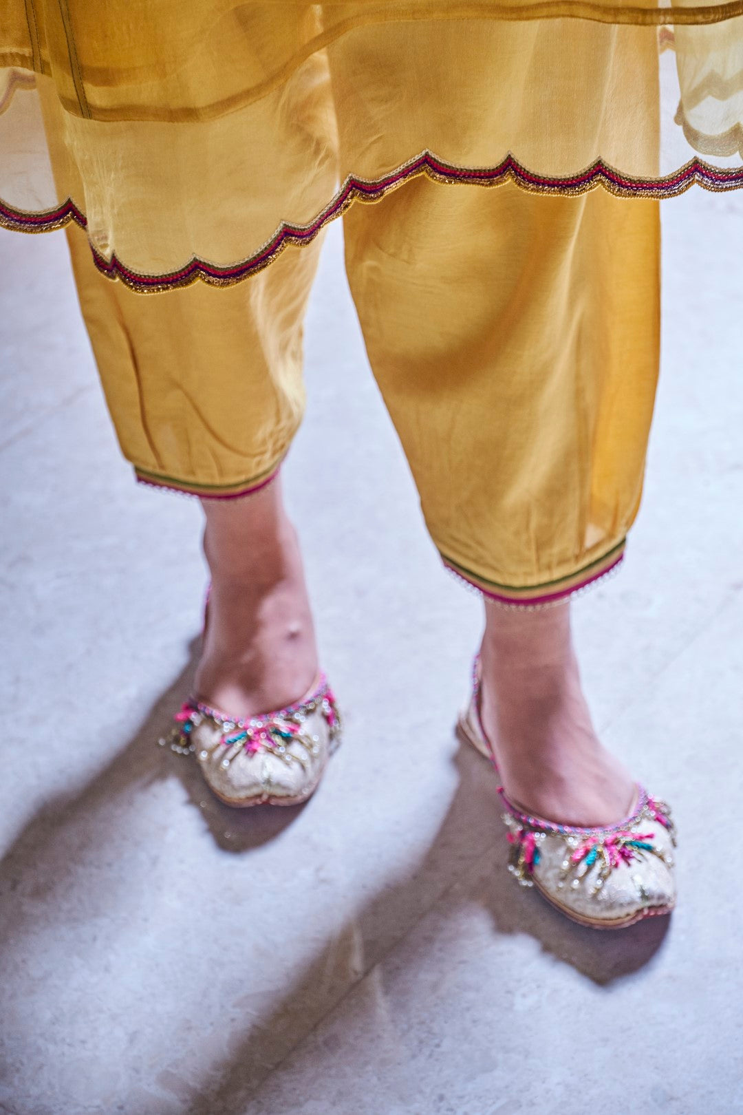 YELLOW MUSTARD HANDWOVEN CHANDERI EMBROIDERED JODHA KURTA