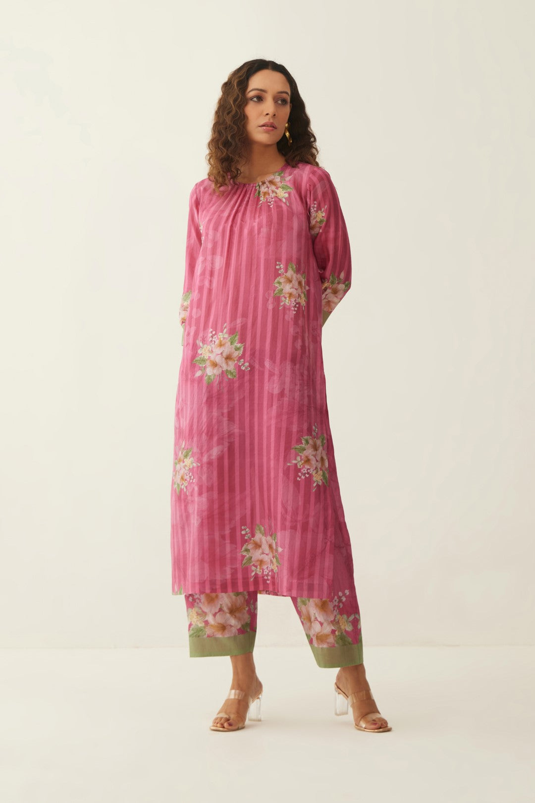 PINK FLORAL STRIPE CO-ORD SET