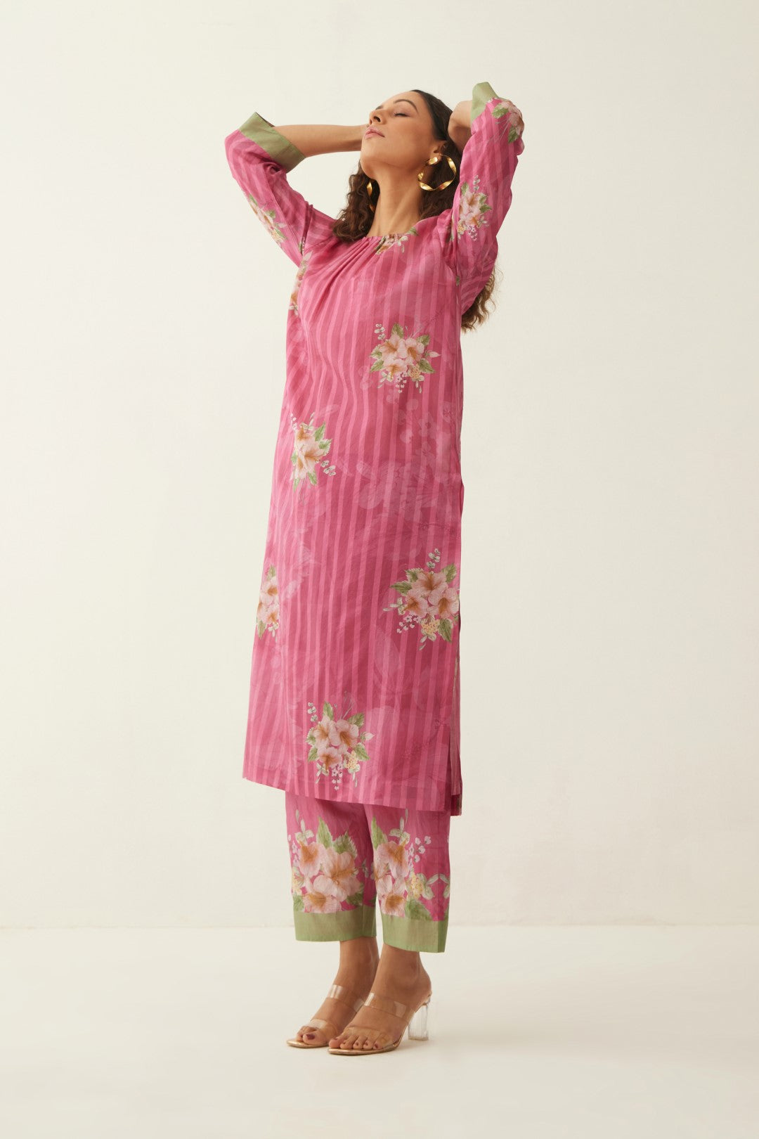 PINK FLORAL STRIPE CO-ORD SET