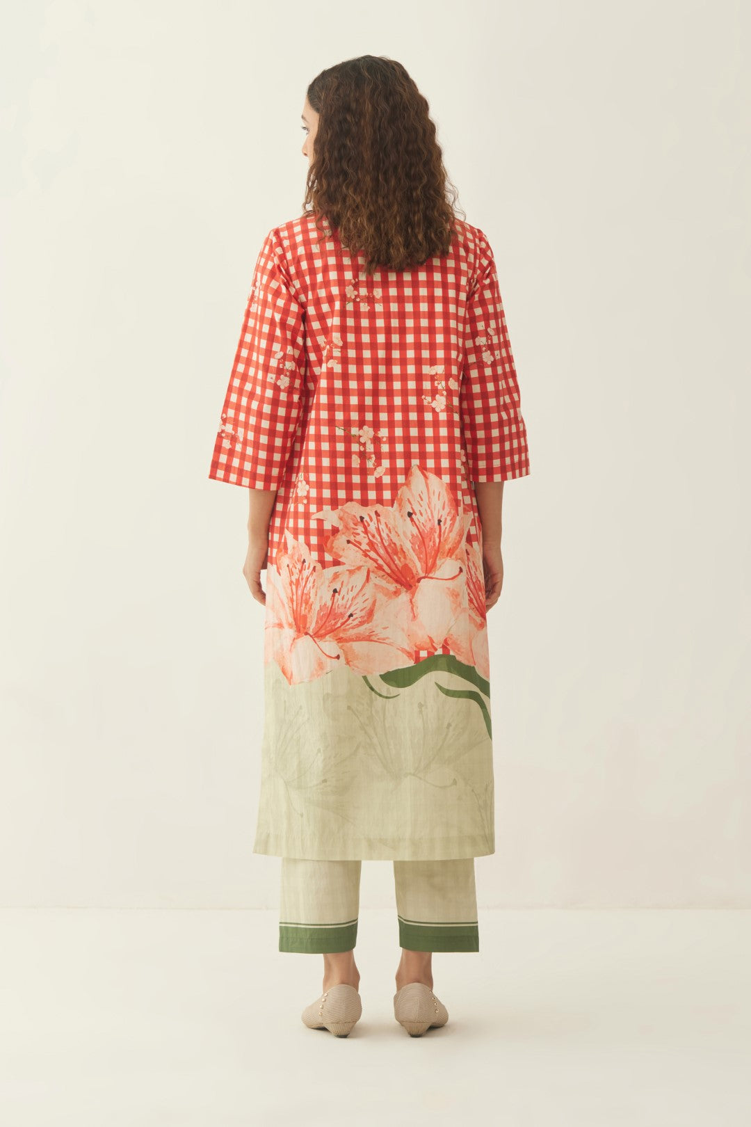 RED COTTON GINGHAM CHECKS AND FLORAL MIX CO-ORD SET