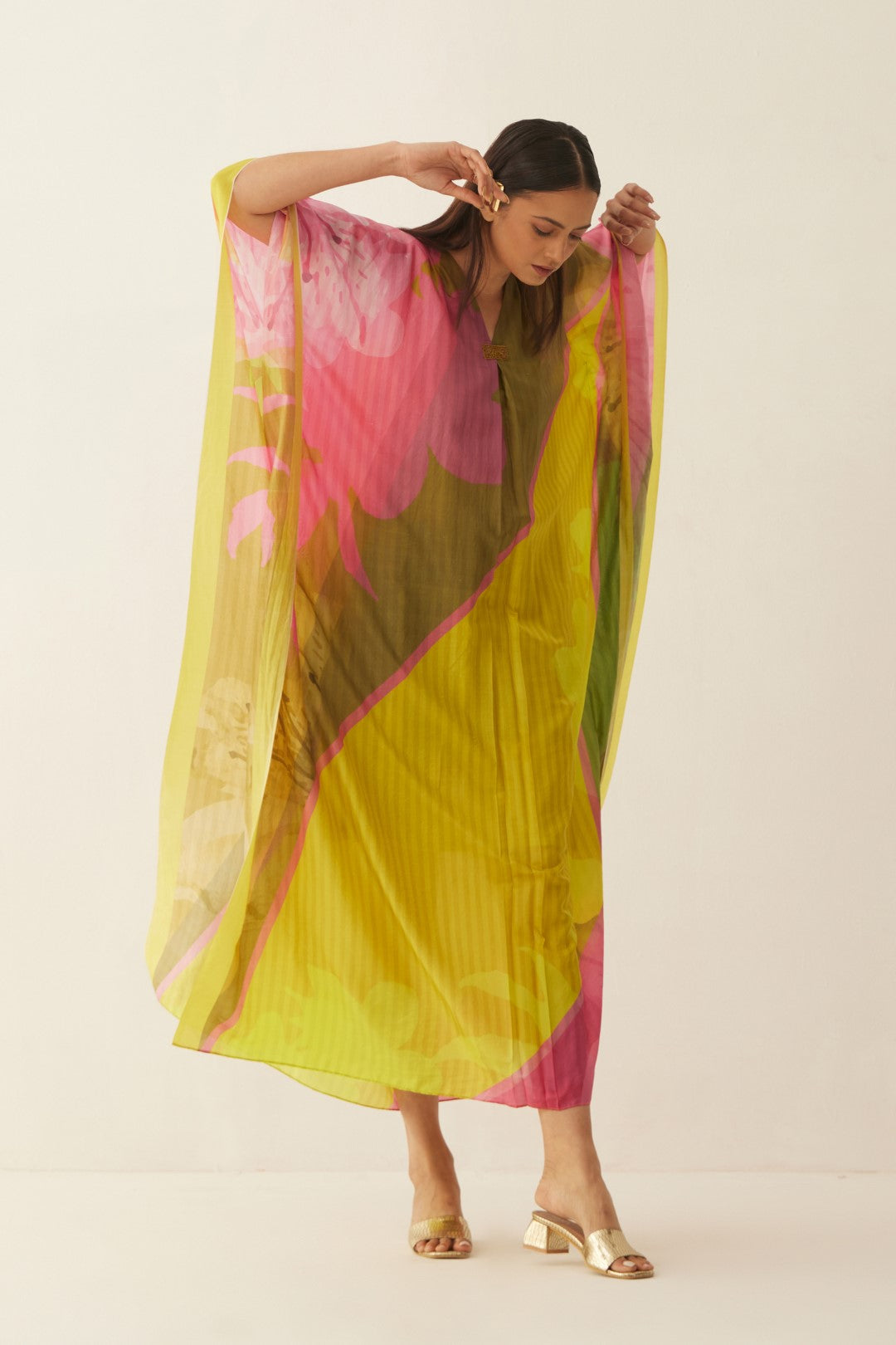 MULTICOLOUR SILK GRID KAFTAN