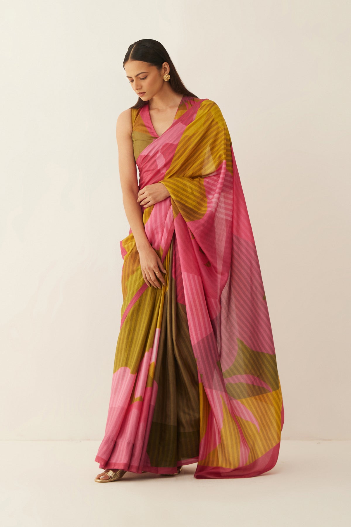 MULTI COLOUR GRID SILK SAREE WITH BLOUSE