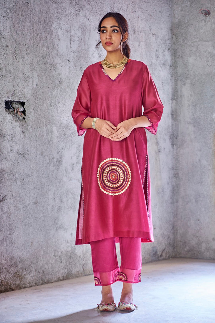 POORNIMA-FALSA HANDWOVEN CHANDERI EMBROIDERED KURTA SET