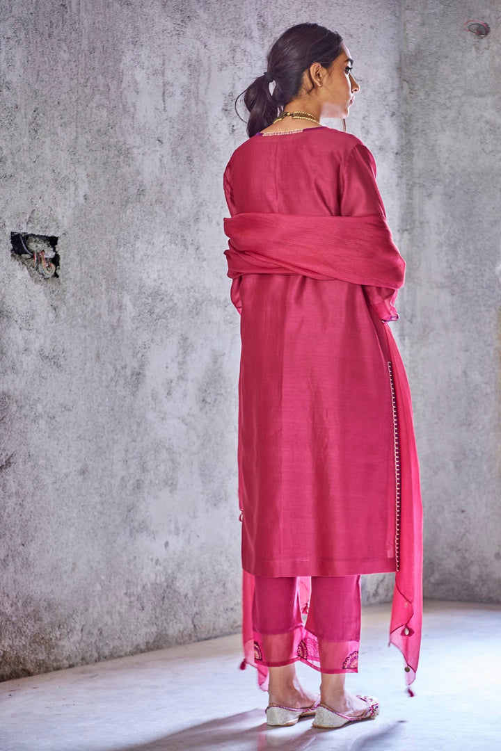 POORNIMA-FALSA HANDWOVEN CHANDERI EMBROIDERED KURTA SET