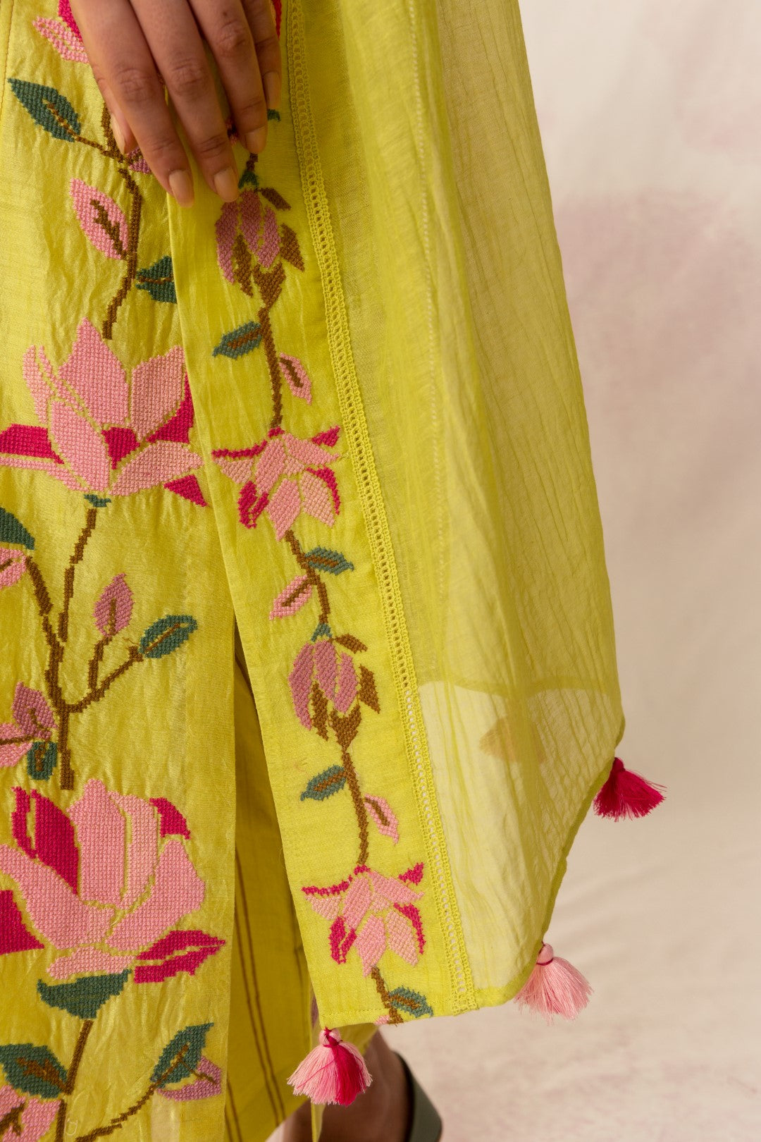 BAHAAR OLIVE FLORAL KALI KURTA SET