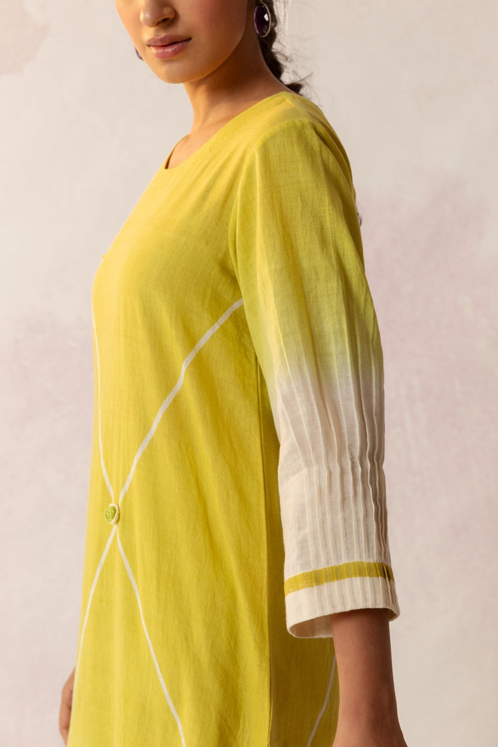BAHAAR OLIVE GRID OMBRE KURTA WITH STRIPE PANTS