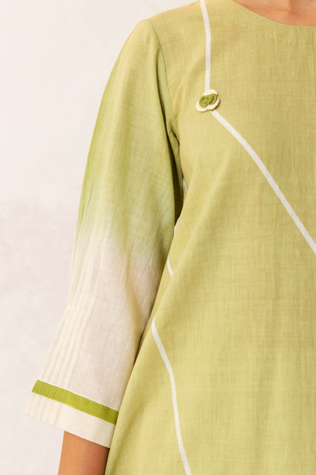 BAHAAR OLIVE GREEN KHADI COTTON OMBRE GRID KURTA