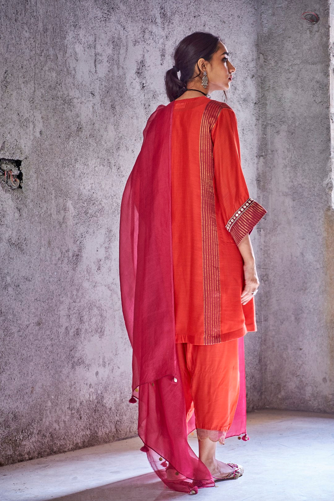 RED COTTON SILK LAXMI SCALLOP SALWAR