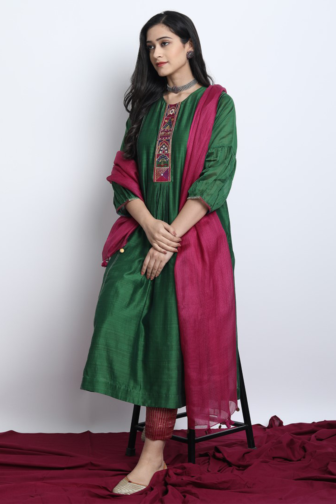 HOT PINK KOTA SILK RUKMANI DUPATTA