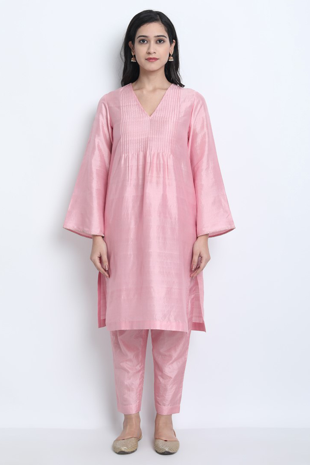 BABY PINK NATURAL SILK PINTUCK NUR KURTA