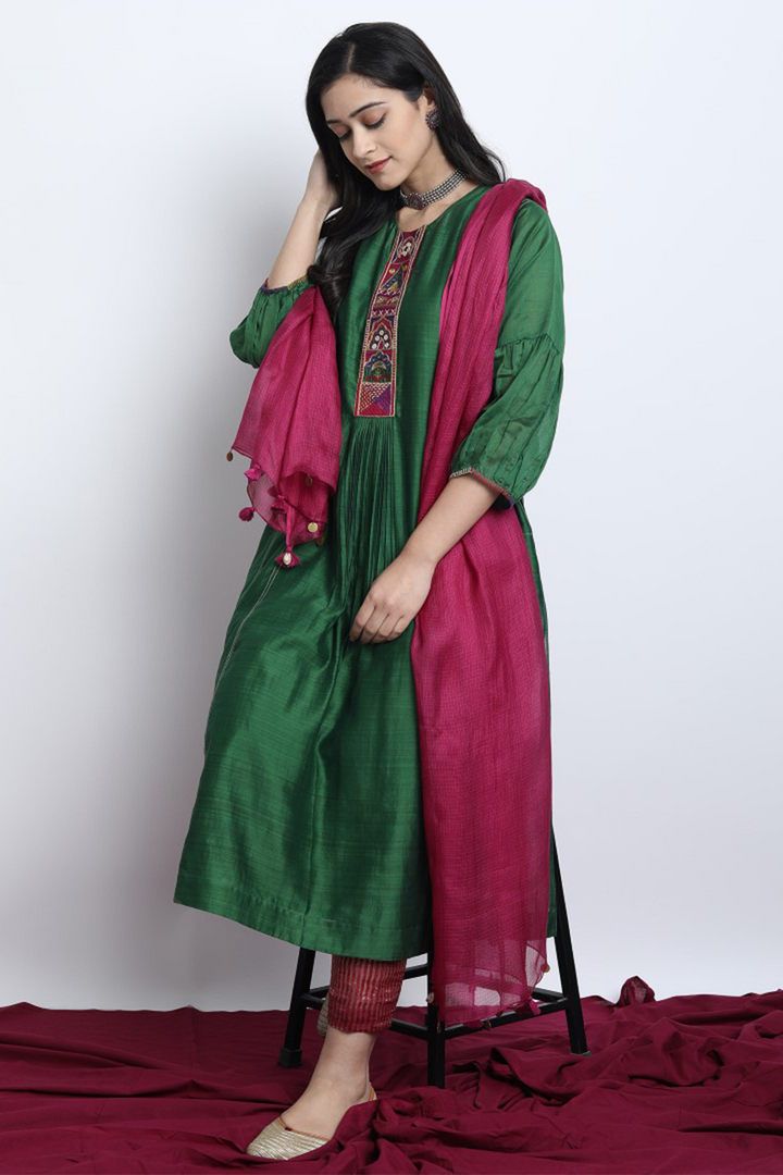 HOT PINK KOTA SILK RUKMANI DUPATTA