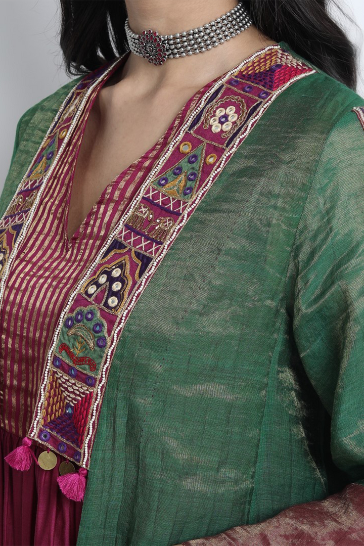 PADMAVAT-EMERALD GREEN CHANDERI EMBROIDERED JACKET SET