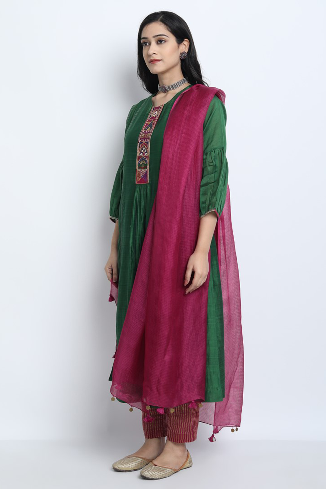 HOT PINK KOTA SILK RUKMANI DUPATTA