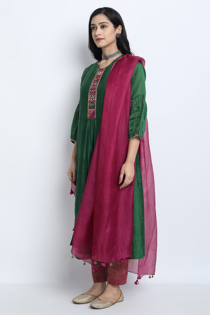 HOT PINK KOTA SILK RUKMANI DUPATTA