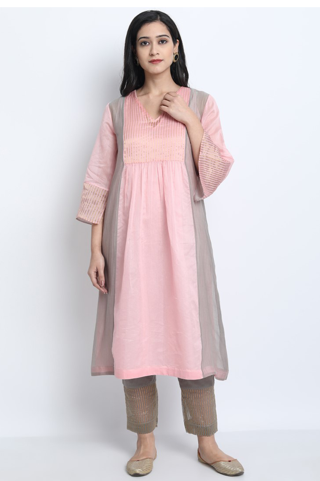 BABY PINK SILK CHANDERI PINTUCK UMA KURTA