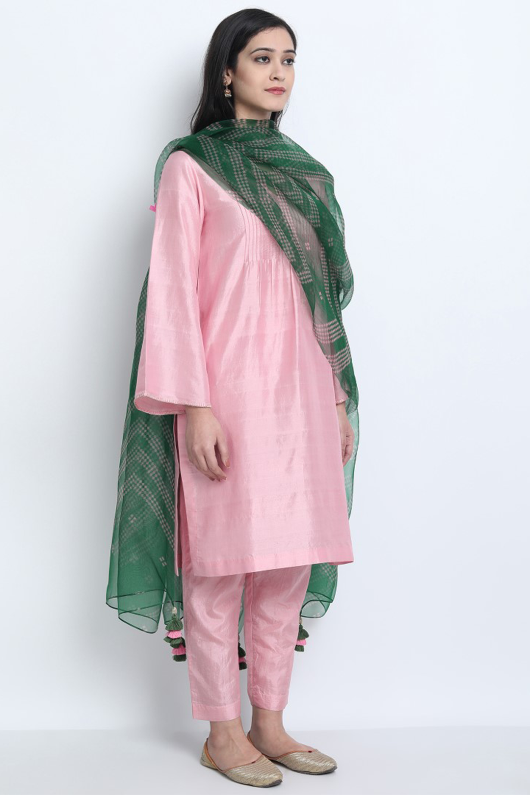NUR- BABY PINK NATURAL SILK KURTA SET