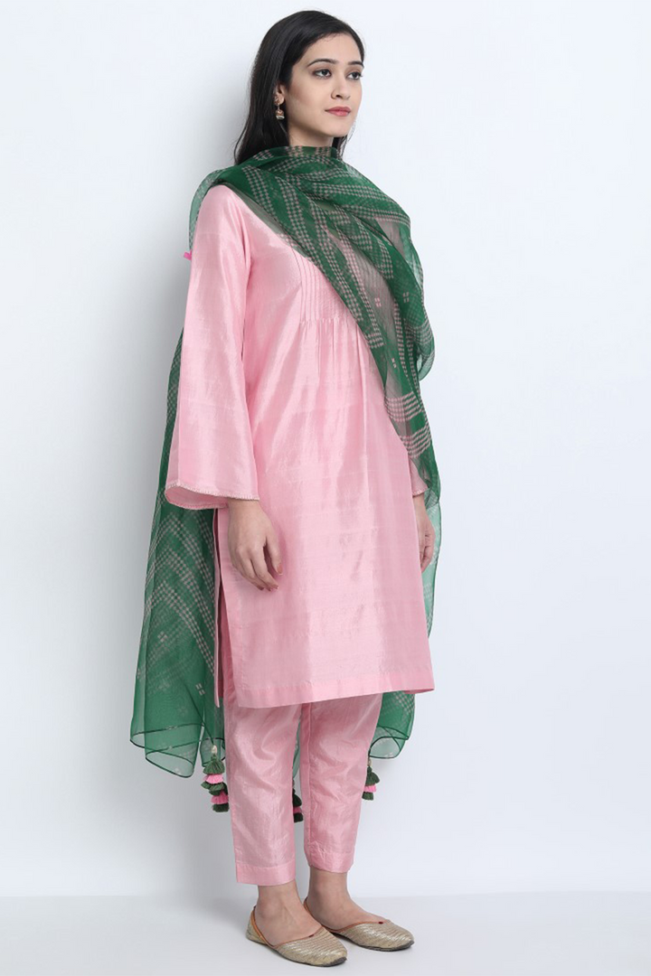 NUR- BABY PINK NATURAL SILK KURTA SET