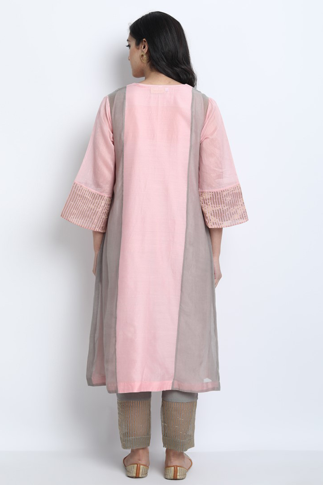 BABY PINK SILK CHANDERI PINTUCK UMA KURTA