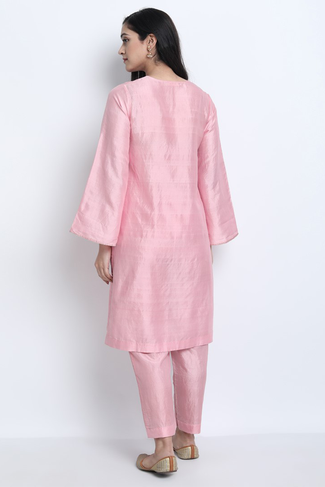 BABY PINK NATURAL SILK PINTUCK NUR KURTA