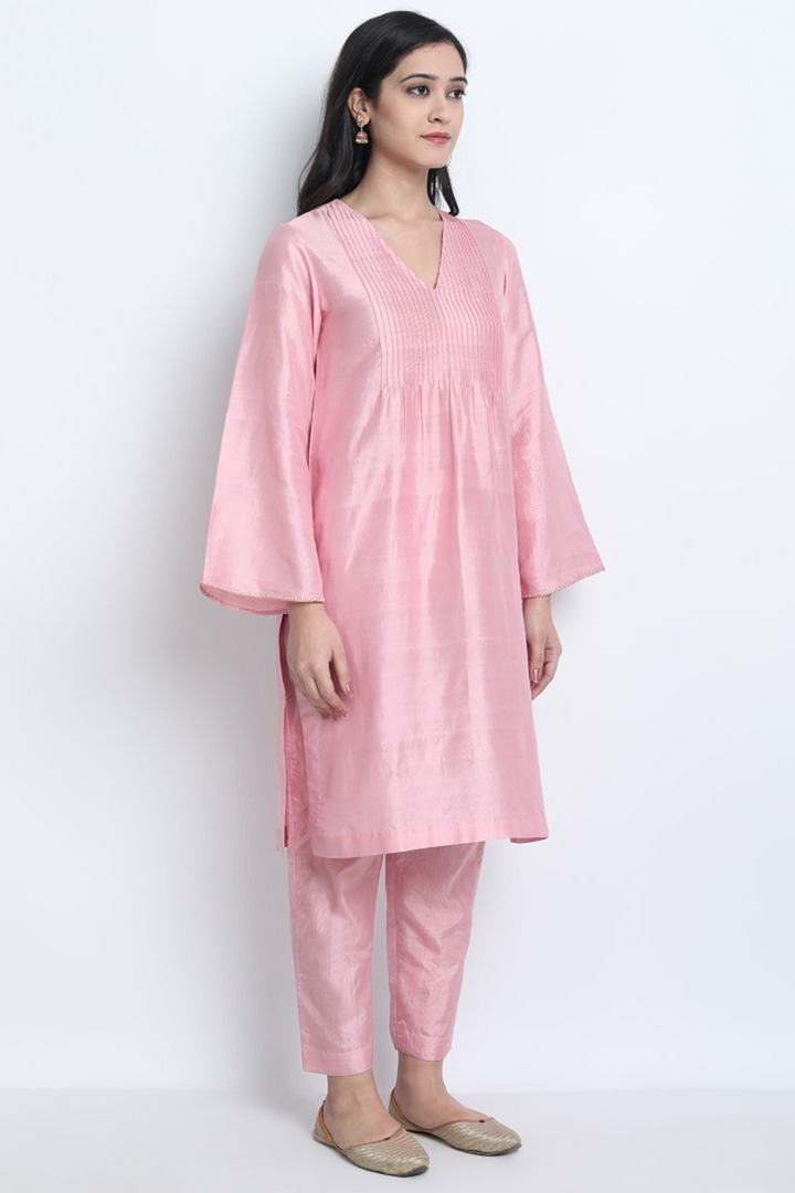NUR- BABY PINK NATURAL SILK KURTA SET