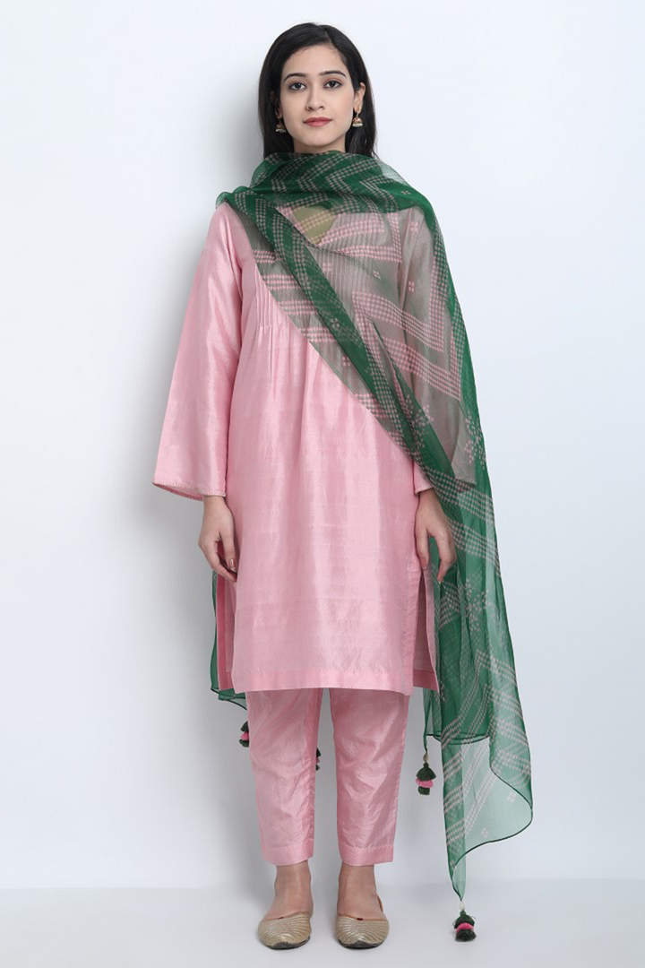 NUR- BABY PINK NATURAL SILK KURTA SET
