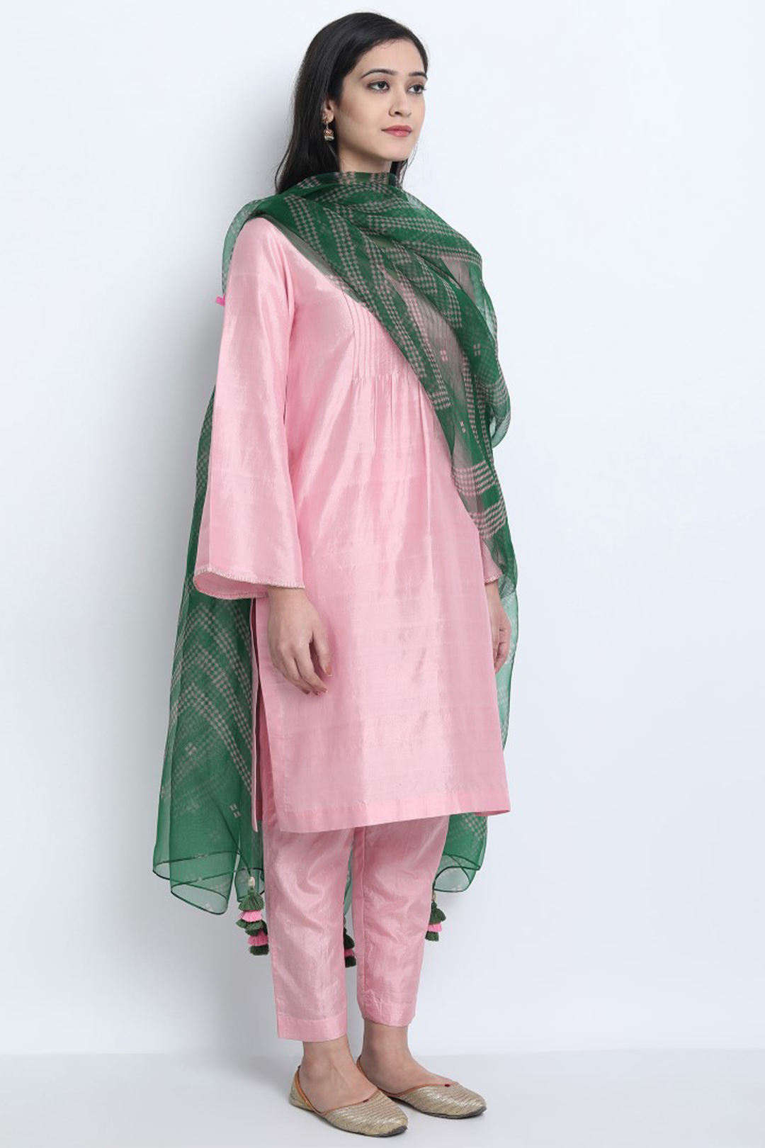 BABY PINK NATURAL SILK PINTUCK NUR KURTA