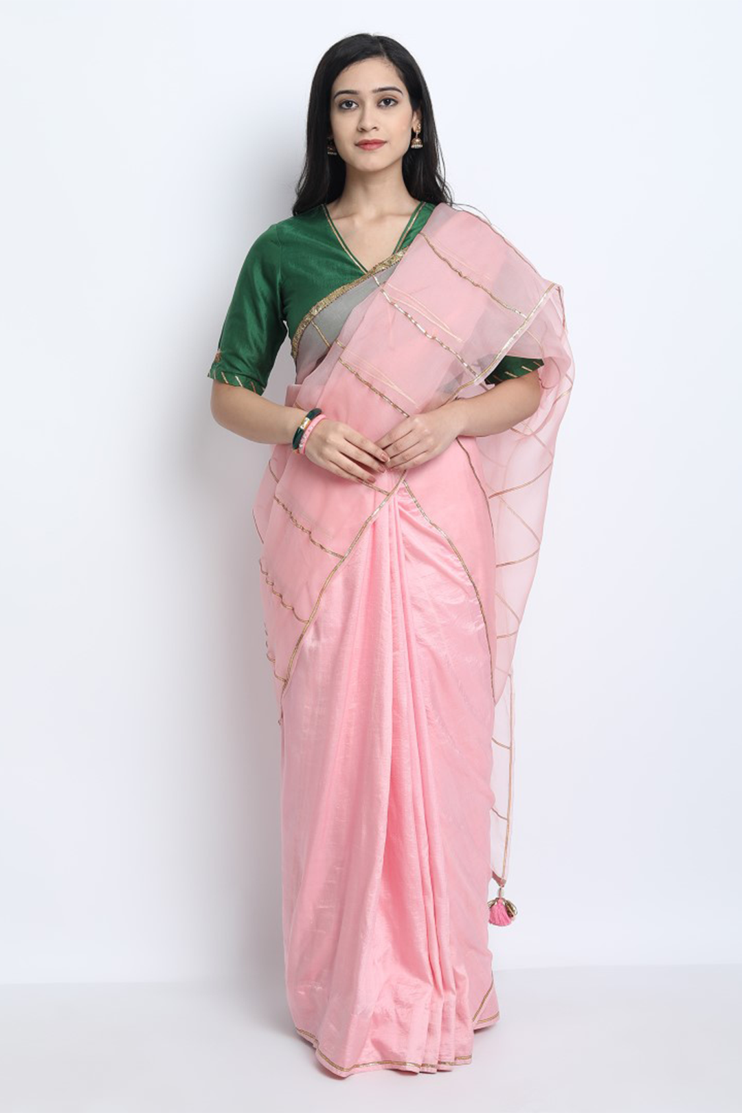 Baby pink online saree contrast blouse