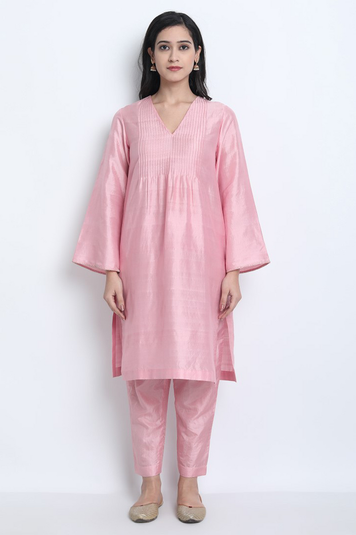 NUR- BABY PINK NATURAL SILK KURTA SET