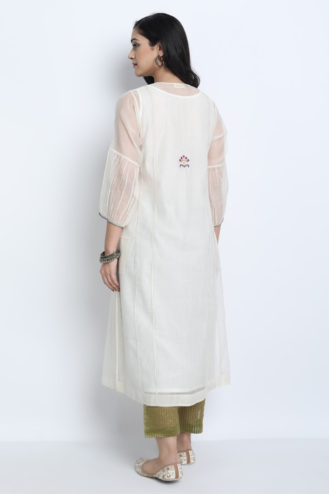 IVORY CHANDERI EMBROIDERED RUKMANI KURTA