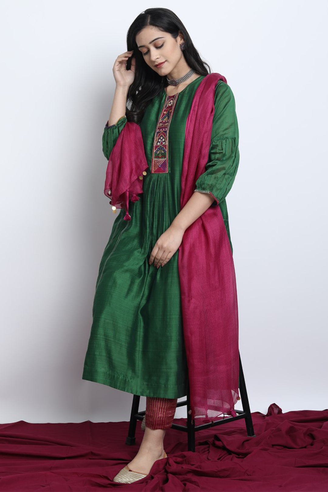 HOT PINK KOTA SILK RUKMANI DUPATTA