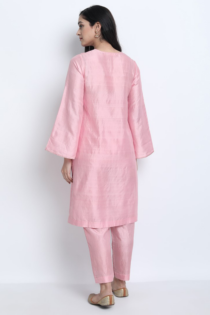 NUR- BABY PINK NATURAL SILK KURTA SET